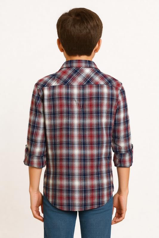 CAVIO Boys Checks Full Sleeve Shirt and T-Shirt Red