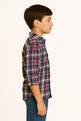 CAVIO Boys Checks Full Sleeve Shirt and T-Shirt Red