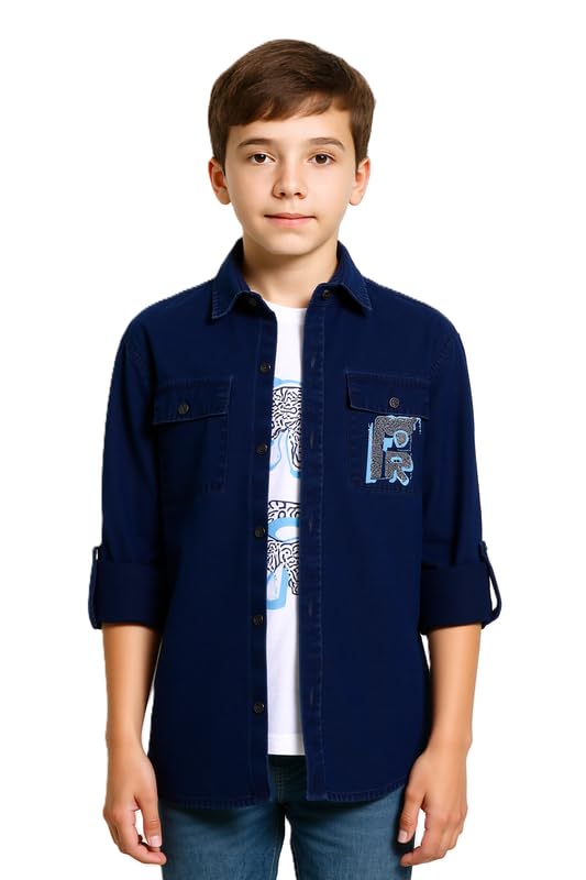 CHARCHIT Boys Plain Full Sleeves Casual Shirt & t-Shirt Navy