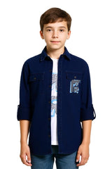CHARCHIT Boys Plain Full Sleeves Casual Shirt & t-Shirt Navy