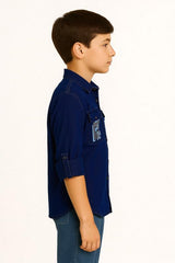 CHARCHIT Boys Plain Full Sleeves Casual Shirt & t-Shirt Navy