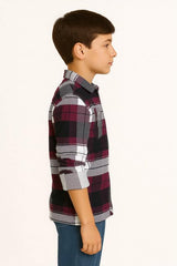 CAVIO Boys Checks Full Sleeve Shirt and T-Shirt Brown