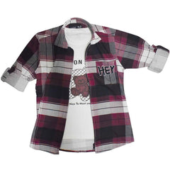 CAVIO Boys Checks Full Sleeve Shirt and T-Shirt Brown