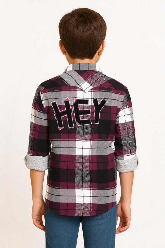 CAVIO Boys Checks Full Sleeve Shirt and T-Shirt Brown