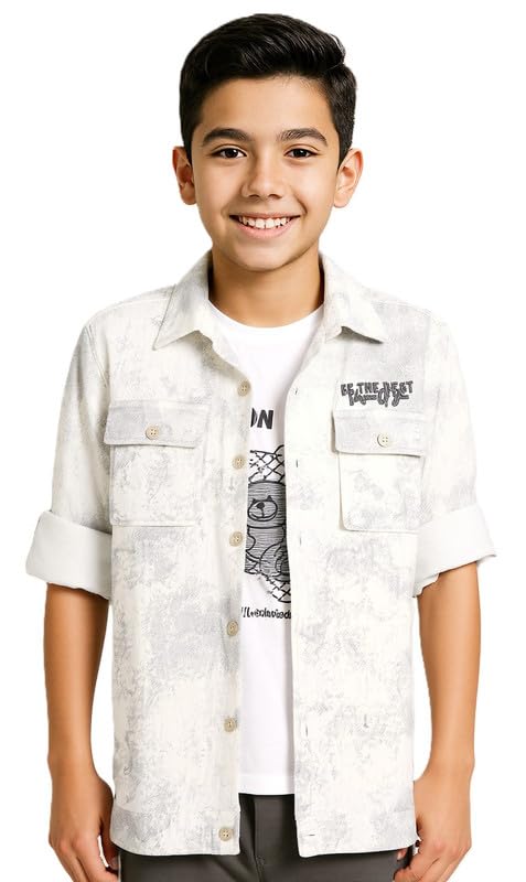 CAVIO Boys Cotton Printed Full Sleeves Jacket with Regular Fit T-Shirt White