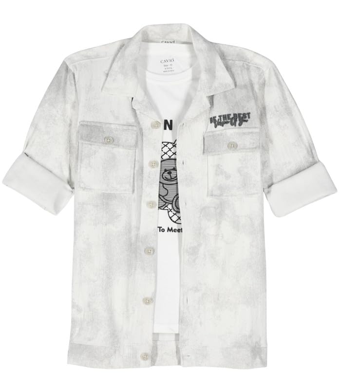 CAVIO Boys Cotton Printed Full Sleeves Jacket with Regular Fit T-Shirt White