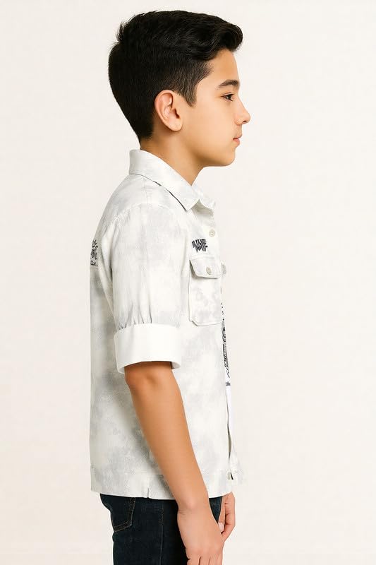 CAVIO Boys Cotton Printed Full Sleeves Jacket with Regular Fit T-Shirt White