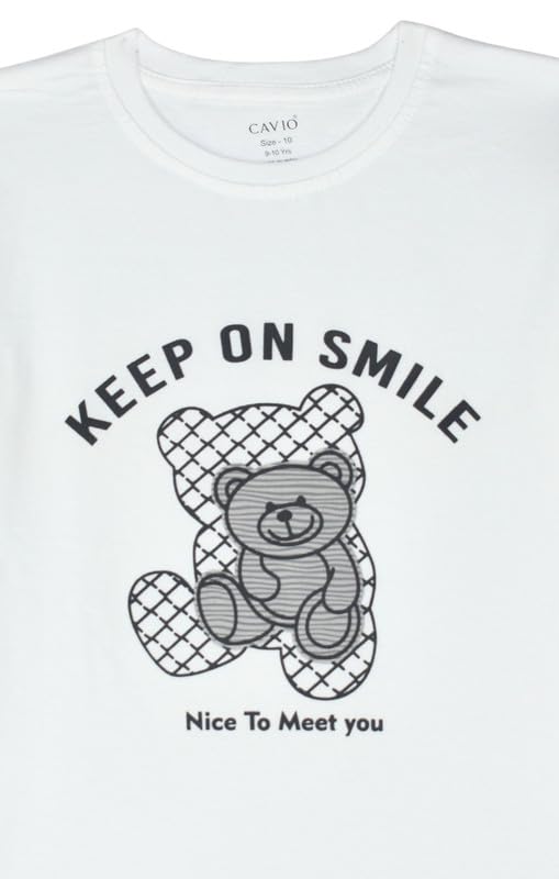 CAVIO Boys Cotton Printed Full Sleeves Jacket with Regular Fit T-Shirt White