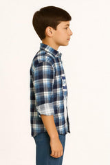 CAVIO Boys Checks Full Sleeve Shirt and T-Shirt Blue