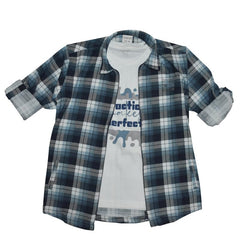 CAVIO Boys Checks Full Sleeve Shirt and T-Shirt Blue