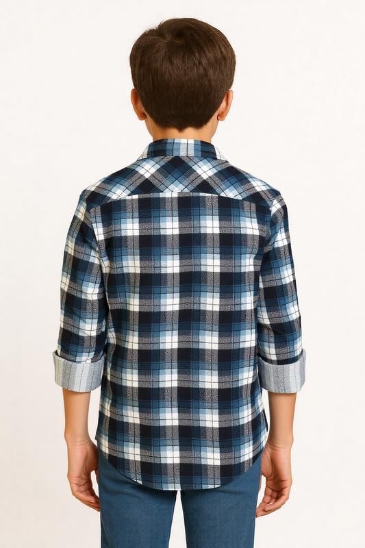 CAVIO Boys Checks Full Sleeve Shirt and T-Shirt Blue