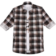 CAVIO Boys Cotton Checks Full Sleeves Shirt with Regular Fit T-Shirt Magenta