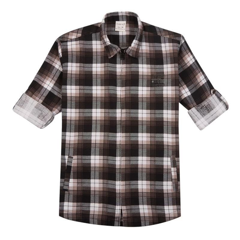 CAVIO Boys Cotton Checks Full Sleeves Shirt with Regular Fit T-Shirt Magenta