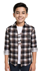 CAVIO Boys Cotton Checks Full Sleeves Shirt with Regular Fit T-Shirt Magenta