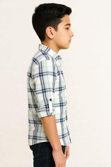 CAVIO Boys Cotton Full Sleeve Checks Shirt with Regular Fit T-Shirt LightGreen