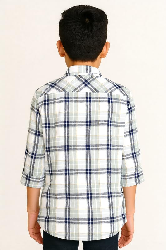 CAVIO Boys Cotton Full Sleeve Checks Shirt with Regular Fit T-Shirt LightGreen