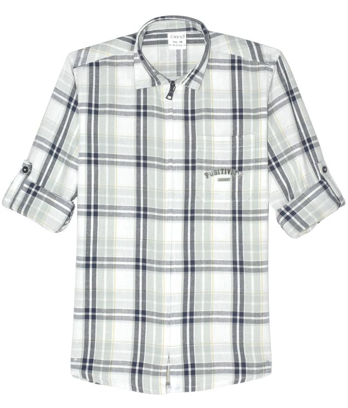 CAVIO Boys Cotton Full Sleeve Checks Shirt with Regular Fit T-Shirt LightGreen