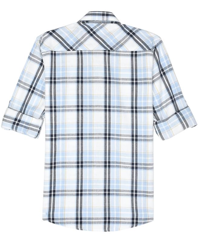 CAVIO Boys Cotton Full Sleeve Checks Shirt with Regular Fit T-Shirt Blue