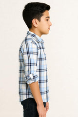 CAVIO Boys Cotton Full Sleeve Checks Shirt with Regular Fit T-Shirt Blue