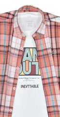 CAVIO Boys Regular fit Checks Full Sleeves Casual Shirt and T-Shirt Orange