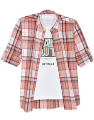 CAVIO Boys Regular fit Checks Full Sleeves Casual Shirt and T-Shirt Orange