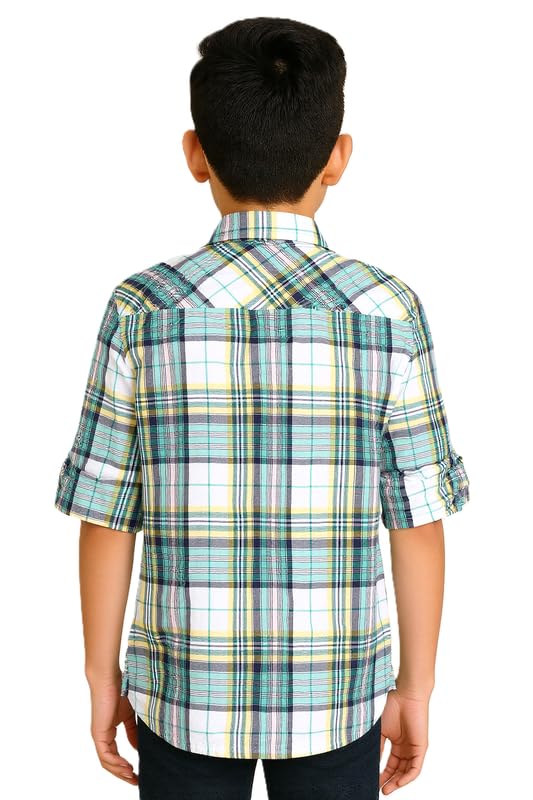 CAVIO Boys Regular fit Checks Full Sleeves Casual Shirt and T-Shirt Green