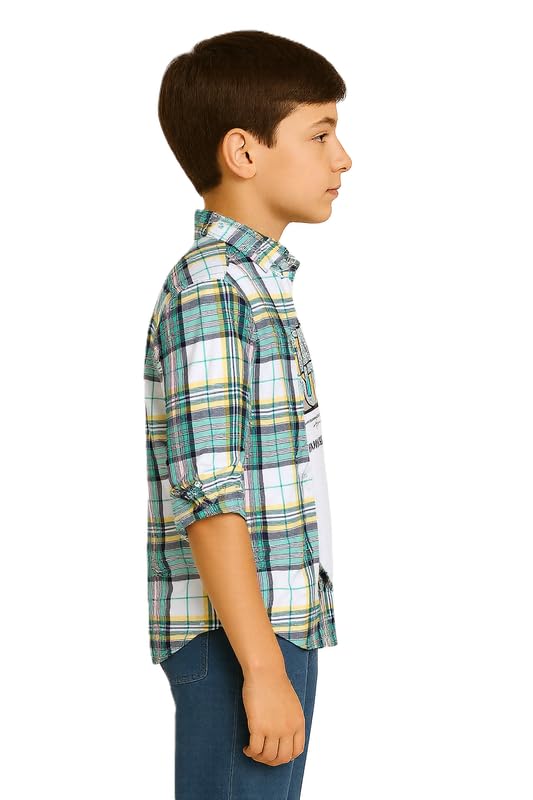 CAVIO Boys Regular fit Checks Full Sleeves Casual Shirt and T-Shirt Green