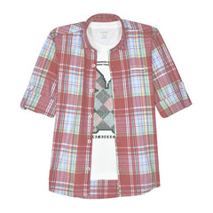 CAVIO Boys Regular fit Checks Full Sleeves Casual Shirt and T-Shirt Red