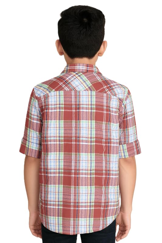 CAVIO Boys Regular fit Checks Full Sleeves Casual Shirt and T-Shirt Red