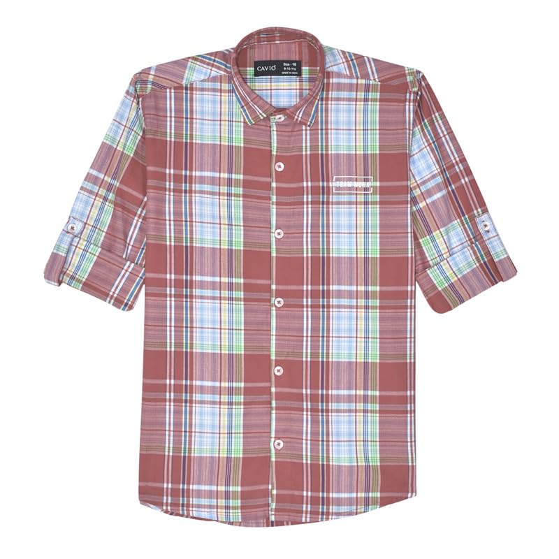 CAVIO Boys Regular fit Checks Full Sleeves Casual Shirt and T-Shirt Red