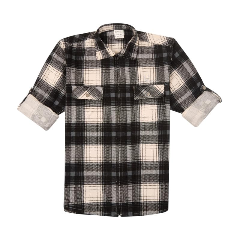 CAVIO Boys Cotton Checks Full Sleeves Shirt with Regular Fit T-Shirt Grey