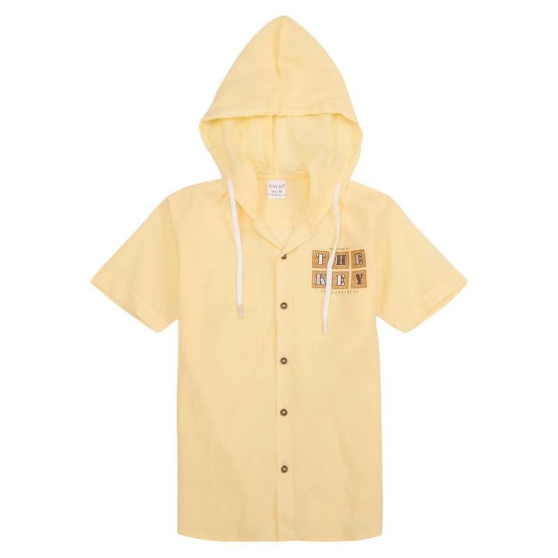 CAVIO Boys Plain Half Sleeve Hooded Shirt and T-Shirt Lemon