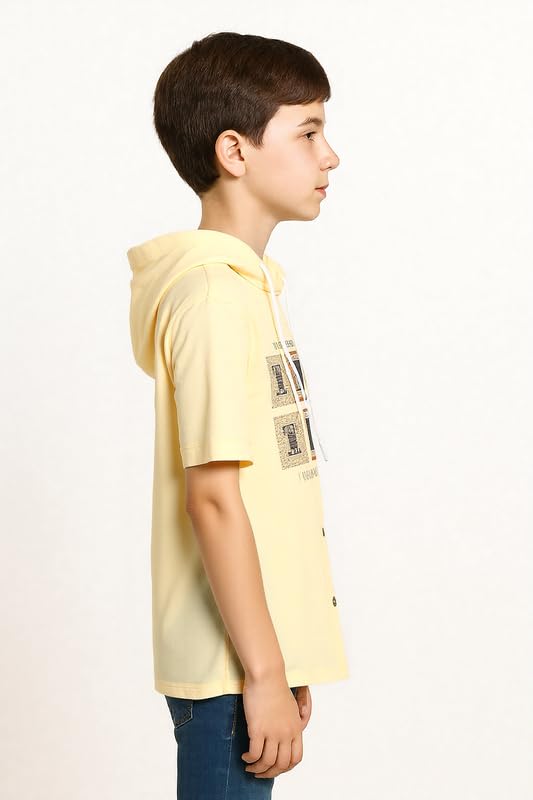 CAVIO Boys Plain Half Sleeve Hooded Shirt and T-Shirt Lemon