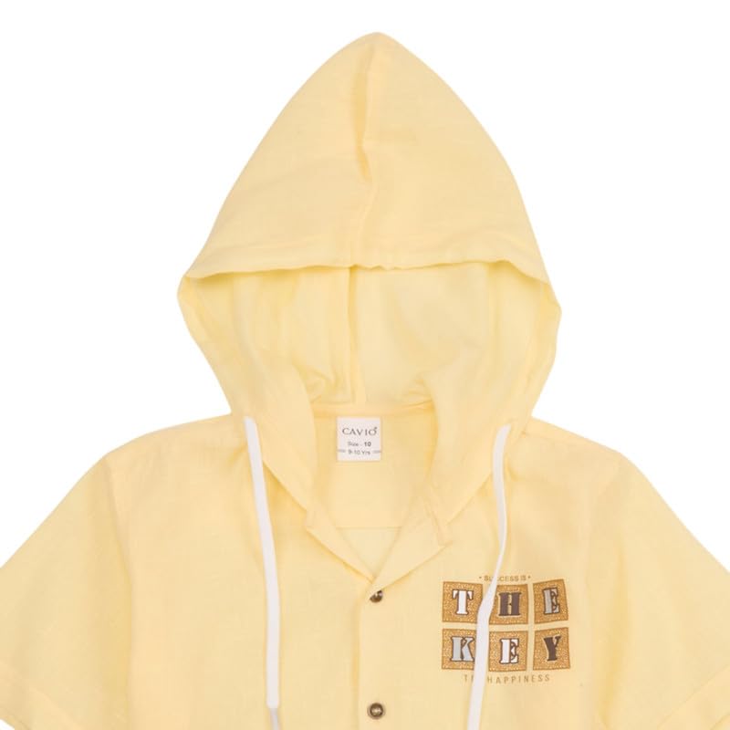 CAVIO Boys Plain Half Sleeve Hooded Shirt and T-Shirt Lemon