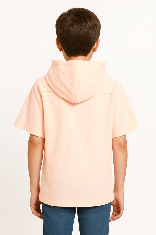 CAVIO Boys Plain Half Sleeve Hooded Shirt and T-Shirt Peach