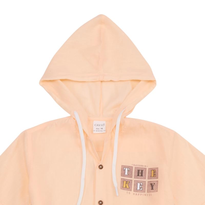 CAVIO Boys Plain Half Sleeve Hooded Shirt and T-Shirt Peach