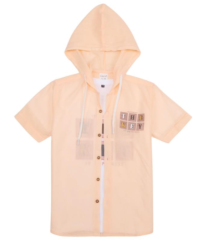 CAVIO Boys Plain Half Sleeve Hooded Shirt and T-Shirt Peach