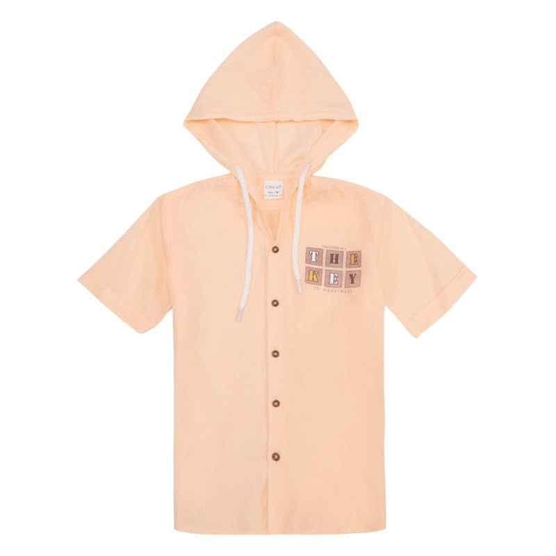 CAVIO Boys Plain Half Sleeve Hooded Shirt and T-Shirt Peach