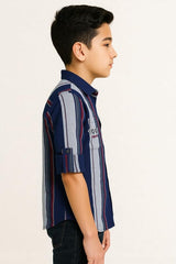 CAVIO Boys Regular fit Striped Full Sleeves Casual Shirt and T-Shirt Red