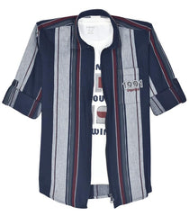 CAVIO Boys Regular fit Striped Full Sleeves Casual Shirt and T-Shirt Red
