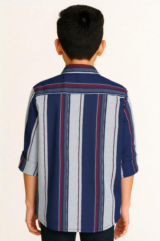CAVIO Boys Regular fit Striped Full Sleeves Casual Shirt and T-Shirt Red