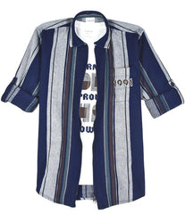 CAVIO Boys Striped Full Sleeve Shirt with Regular Fit T-Shirt Seagreen