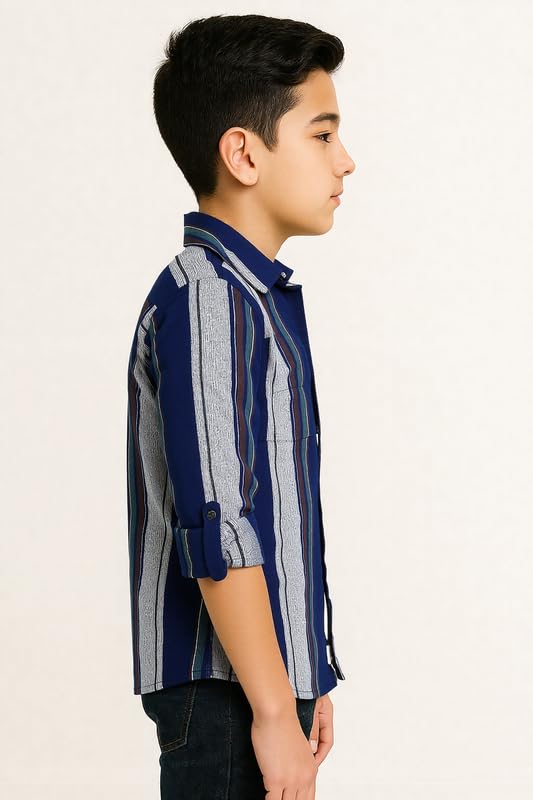 CAVIO Boys Striped Full Sleeve Shirt with Regular Fit T-Shirt Seagreen