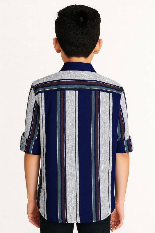 CAVIO Boys Striped Full Sleeve Shirt with Regular Fit T-Shirt Seagreen