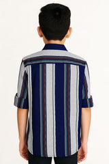 CAVIO Boys Striped Full Sleeve Shirt with Regular Fit T-Shirt Seagreen