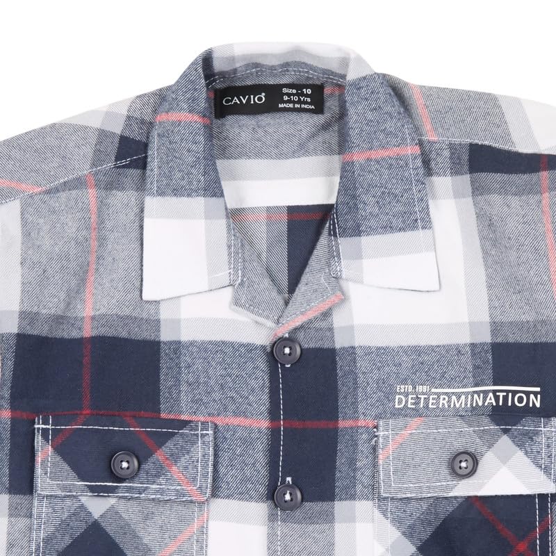 CAVIO Boys Cotton Regular Fit Full Sleeve Checks Shirt and T-Shirt Navy