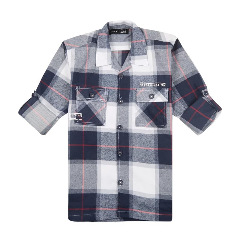 CAVIO Boys Cotton Regular Fit Full Sleeve Checks Shirt and T-Shirt Navy
