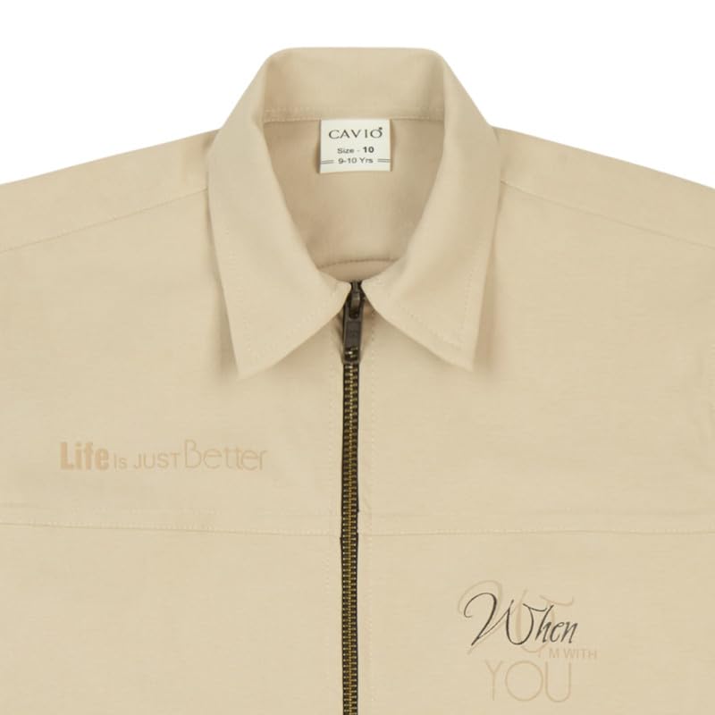 CAVIO Boys Printed Full Sleeve Jacket with Regular Fit T-Shirt Cream