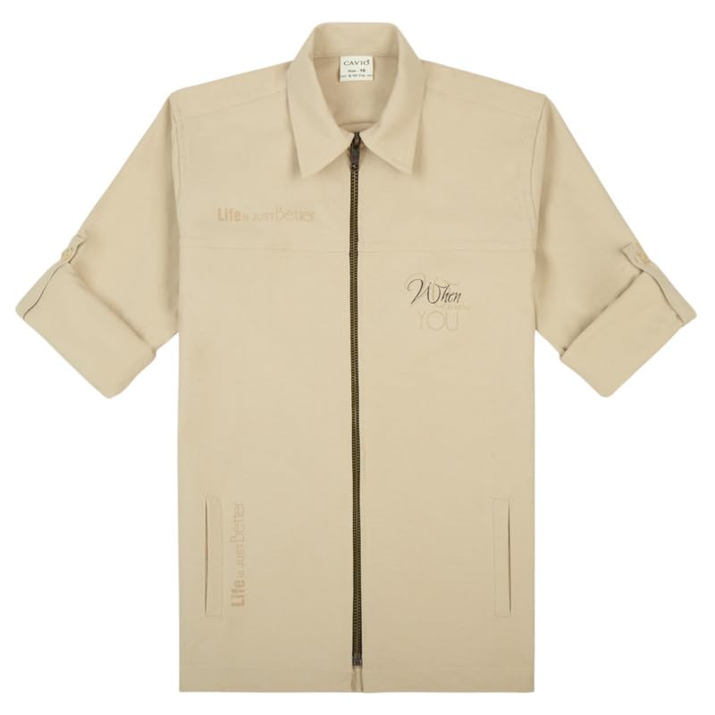 CAVIO Boys Printed Full Sleeve Jacket with Regular Fit T-Shirt Cream
