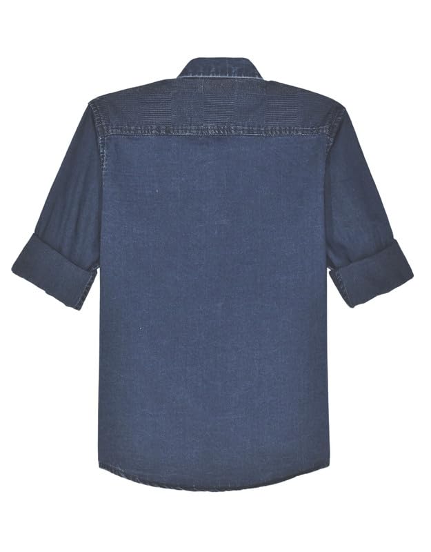 CAVIO Boys Cotton Regular Fit Spread Collar Full Sleeves Denim Shirt Navy
